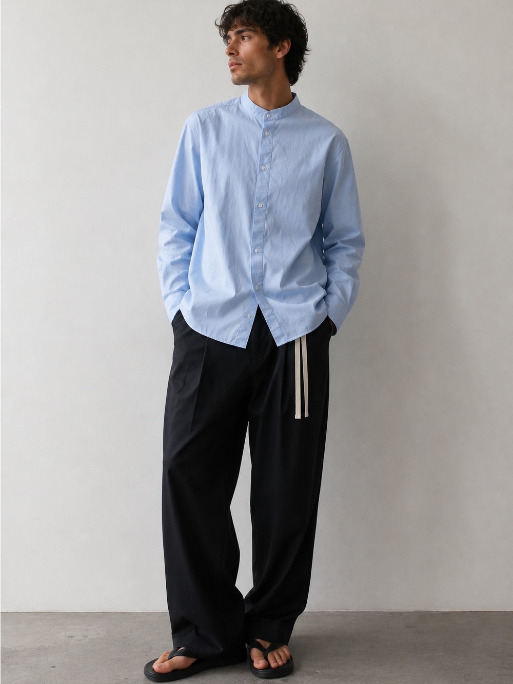 The Pack by Campillo Band Collar Shirt L Powder Blue 100% Cotton Contemporary